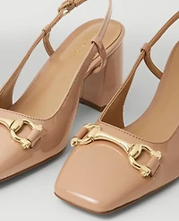 Ann Taylor Patent Square Toe Slingback Pumps Sandy Tan Women's