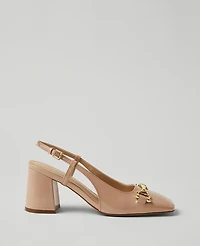 Ann Taylor Patent Square Toe Slingback Pumps Sandy Tan Women's
