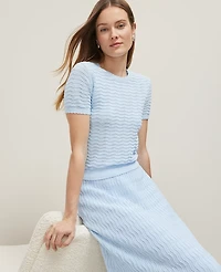 Ann Taylor Wavy Stitch Scalloped Sweater T-Shirt Size Small Zephyr Blue Women's