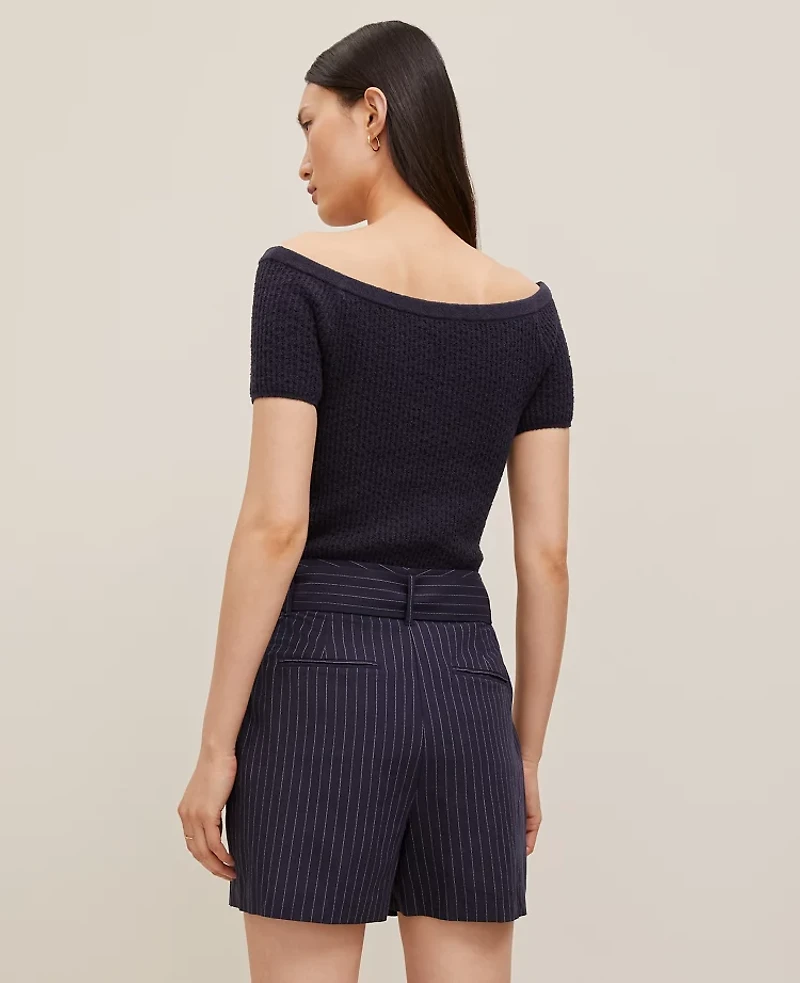 Ann Taylor The Belted Short Linen Blend Night Sky Women's