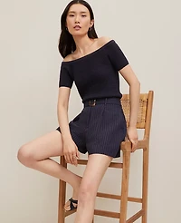 Ann Taylor The Belted Short Linen Blend Night Sky Women's