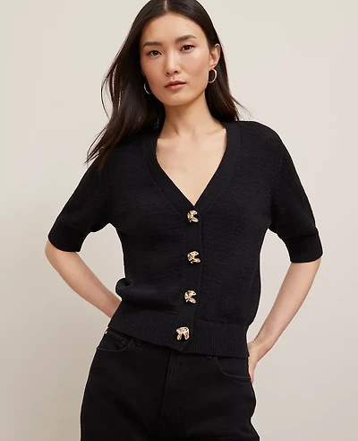 Ann Taylor Novelty Button V-Neck Cardigan Women's