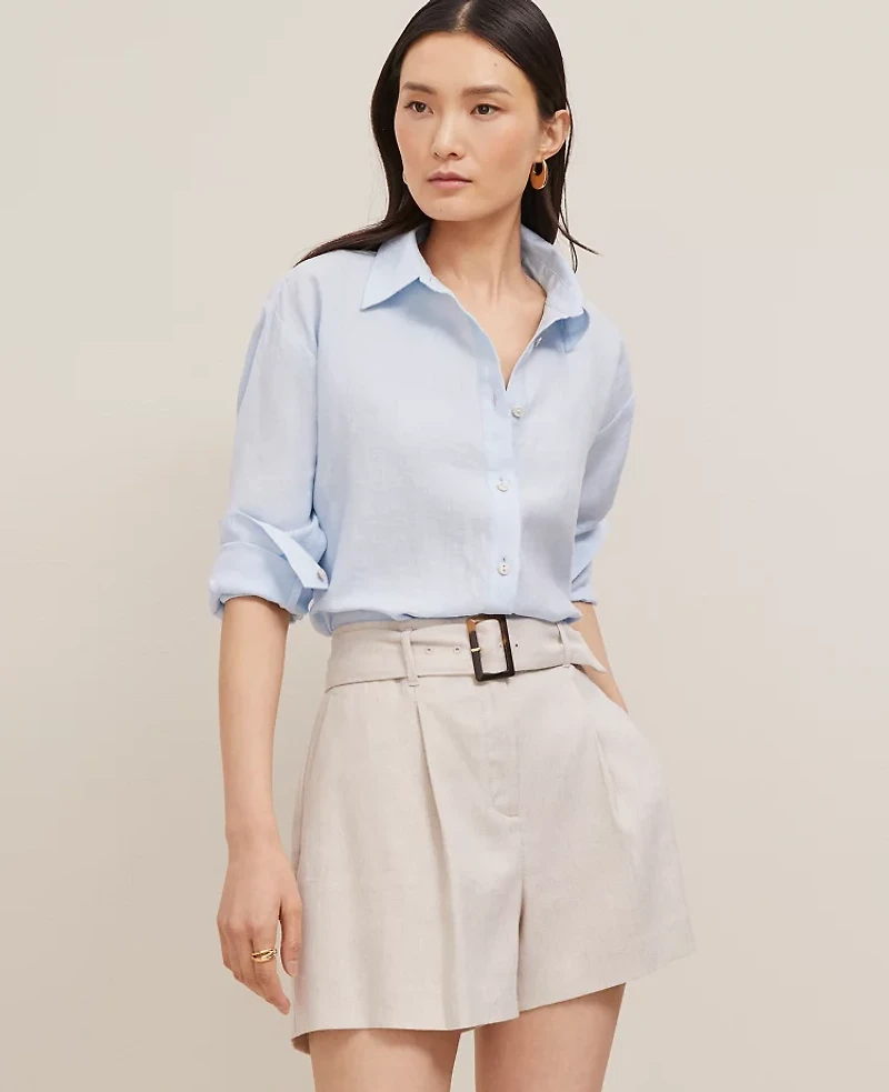 Ann Taylor The Belted Short in Linen Blend Size 12 Natural Flax Women's