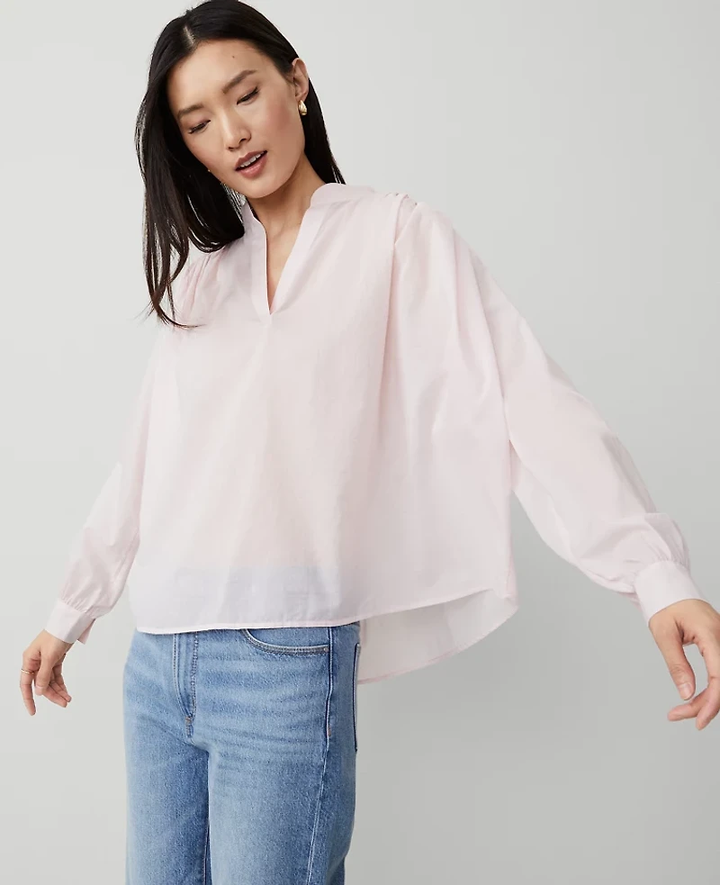 Ann Taylor Tall V-Neck Blouson Popover Top Size XL Pink Ribbon Women's