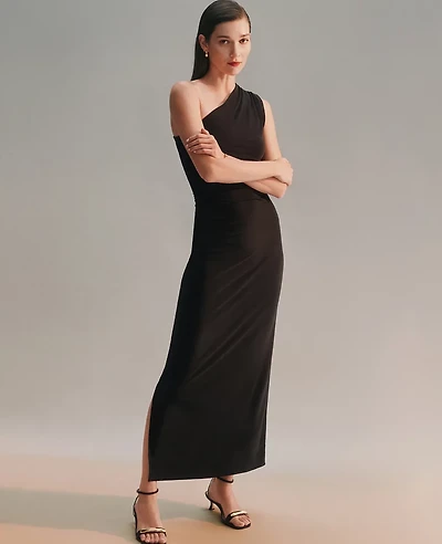 Ann Taylor One Shoulder Shirred Midi Dress Women's