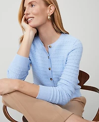Ann Taylor Striped Textured Ann Cardigan Size Medium Freesia Blue Women's