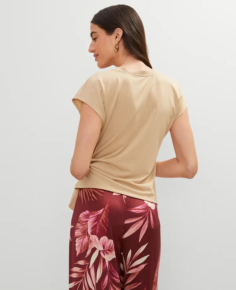 Ann Taylor Metallic Tie Waist T-Shirt Size Large Neutral Metallic Women's