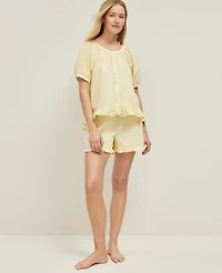 Ann Taylor Ruffled Pajama Set Size Small Yellow Buttercream Women's