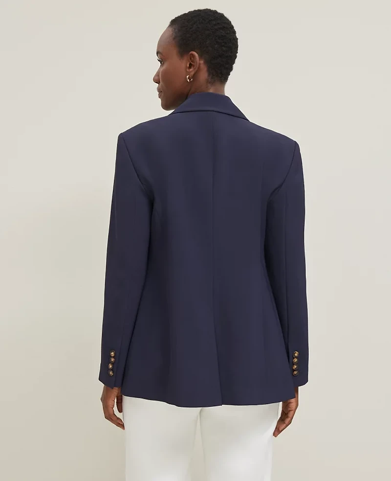 Ann Taylor Fluid Crepe Fitted Long Blazer Night Sky Women's