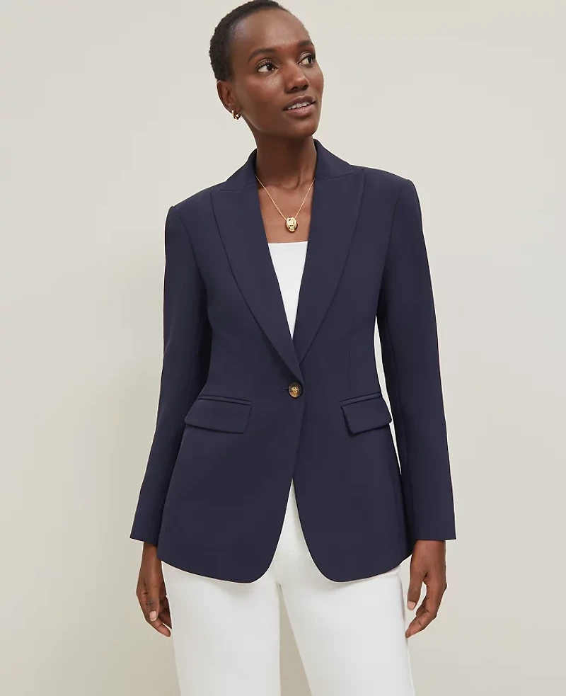 Ann Taylor Fluid Crepe Fitted Long Blazer Night Sky Women's