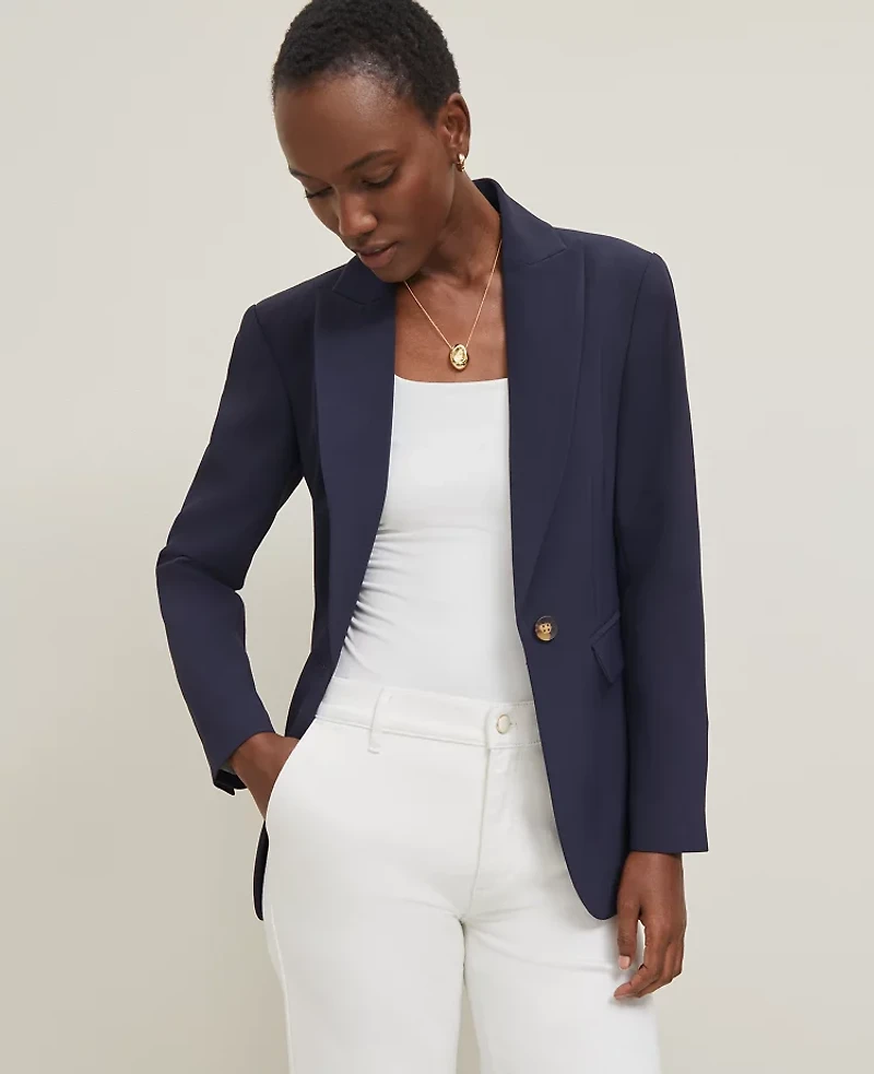 Ann Taylor Fluid Crepe Fitted Long Blazer Night Sky Women's