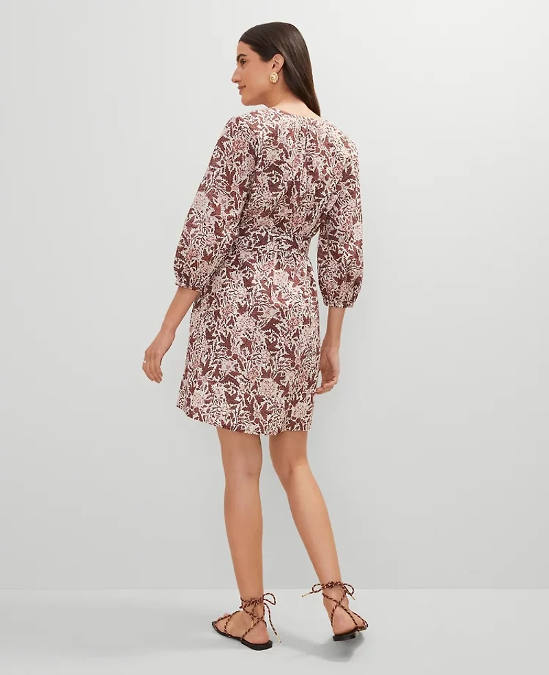 Ann Taylor Weekend Collection Floral Puff Sleeve Dress Apple Butter Women's