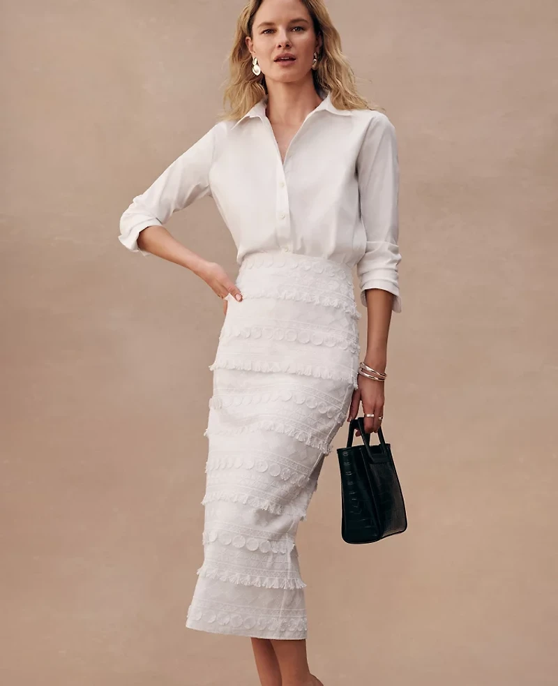 Ann Taylor Embroidered Column Midi Skirt White Women's