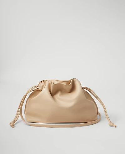 Ann Taylor Drawstring Faux Leather Clutch Handbag Tahini Women's