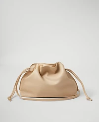 Ann Taylor Drawstring Faux Leather Clutch Handbag Tahini Women's