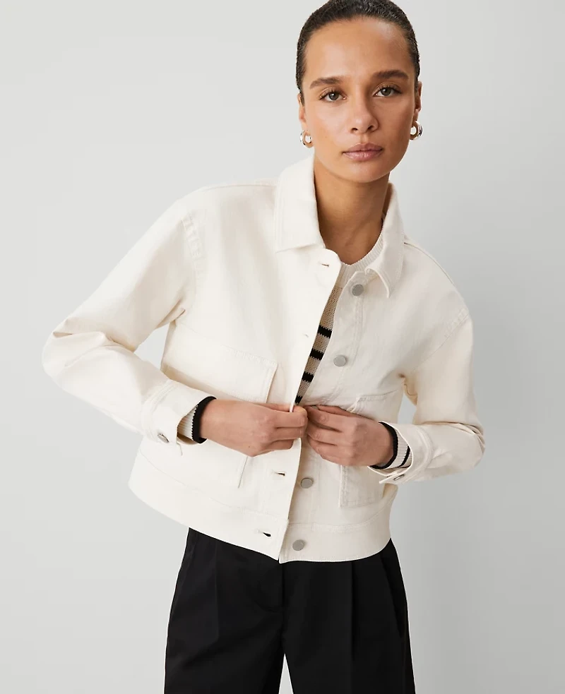 Ann Taylor Petite Weekend Collection Denim Jacket Ivory Women's