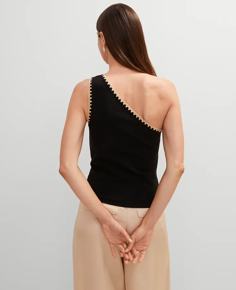 Ann Taylor Crochet Trim One Shoulder Top Black Women's
