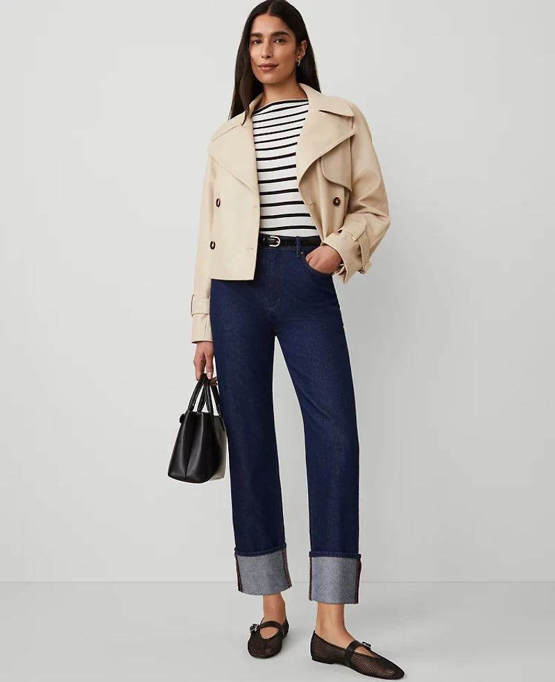 Ann Taylor The Petite Cuffed Straight Jean Size 12 Classic Rinse Wash Women's