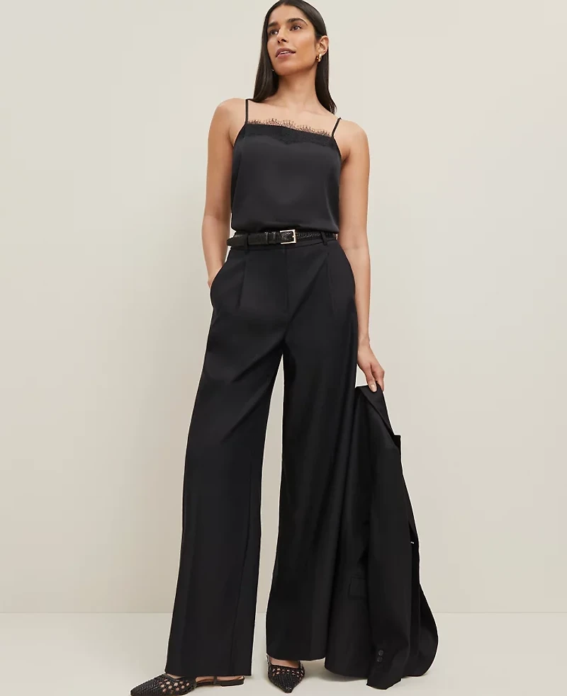 Ann Taylor The Wide-Leg Pant Linen Blend Black Women's