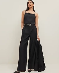 Ann Taylor The Wide-Leg Pant Linen Blend Black Women's