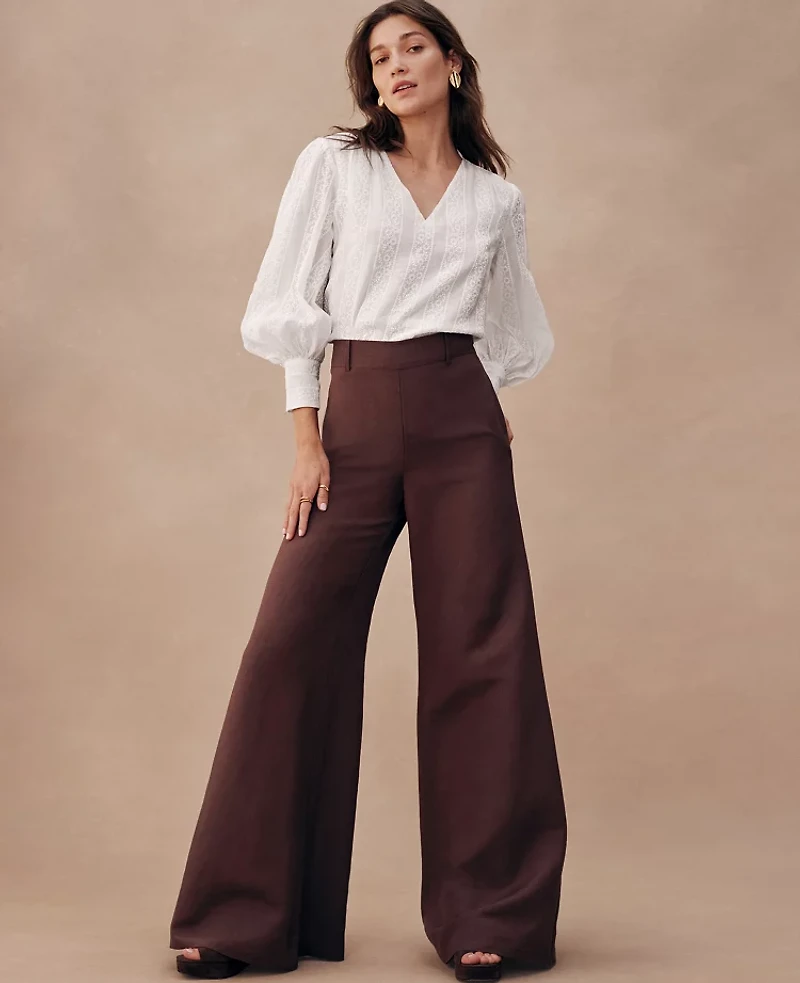 Ann Taylor The Statement Palazzo Pant in Linen Blend Size 14 Rich Walnut Women's