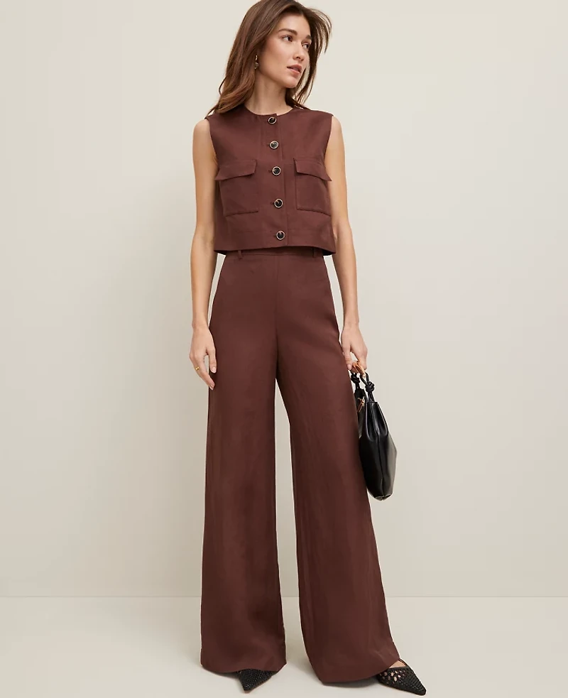 Ann Taylor The Statement Palazzo Pant in Linen Blend Size 14 Rich Walnut Women's