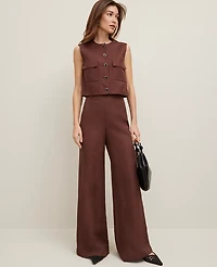 Ann Taylor The Statement Palazzo Pant in Linen Blend Size 14 Rich Walnut Women's