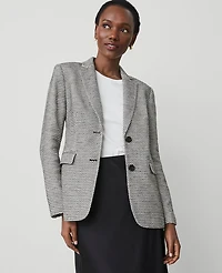 Ann Taylor The Petite Greenwich Blazer in Plaid Tweed Size 6 Black/White Multi Women's