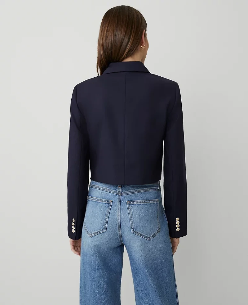 Ann Taylor Petite Cropped Double Breasted Blazer Night Sky Women's