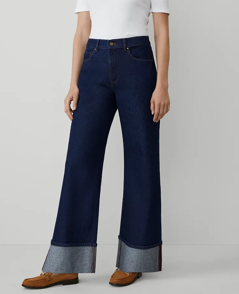 Ann Taylor The Petite Cuffed Palazzo Jean Size 8 Classic Rinse Wash Women's