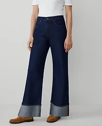 Ann Taylor The Petite Cuffed Palazzo Jean Size 8 Classic Rinse Wash Women's