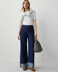 Ann Taylor The Petite Cuffed Palazzo Jean Size 8 Classic Rinse Wash Women's
