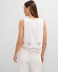 Ann Taylor Studio Collection Embroidered Linen Blend Tank Top White Women's
