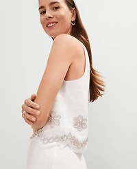 Ann Taylor Studio Collection Embroidered Linen Blend Tank Top White Women's