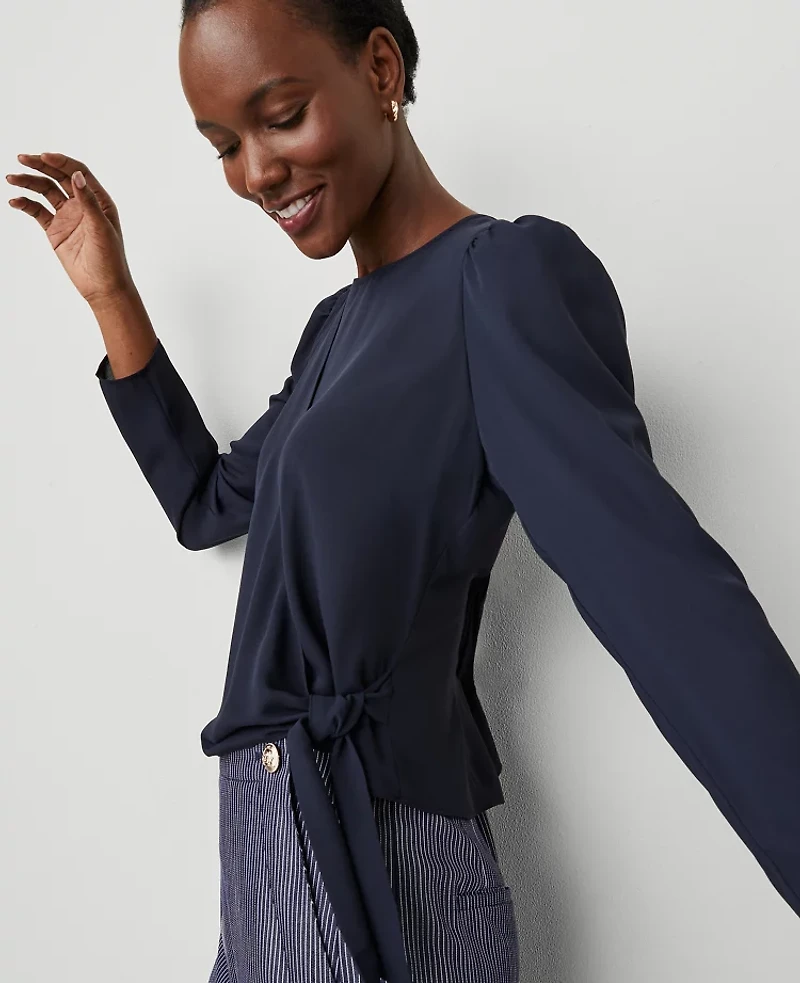 Ann Taylor Petite Wrap Blouse Size Medium Night Sky Women's