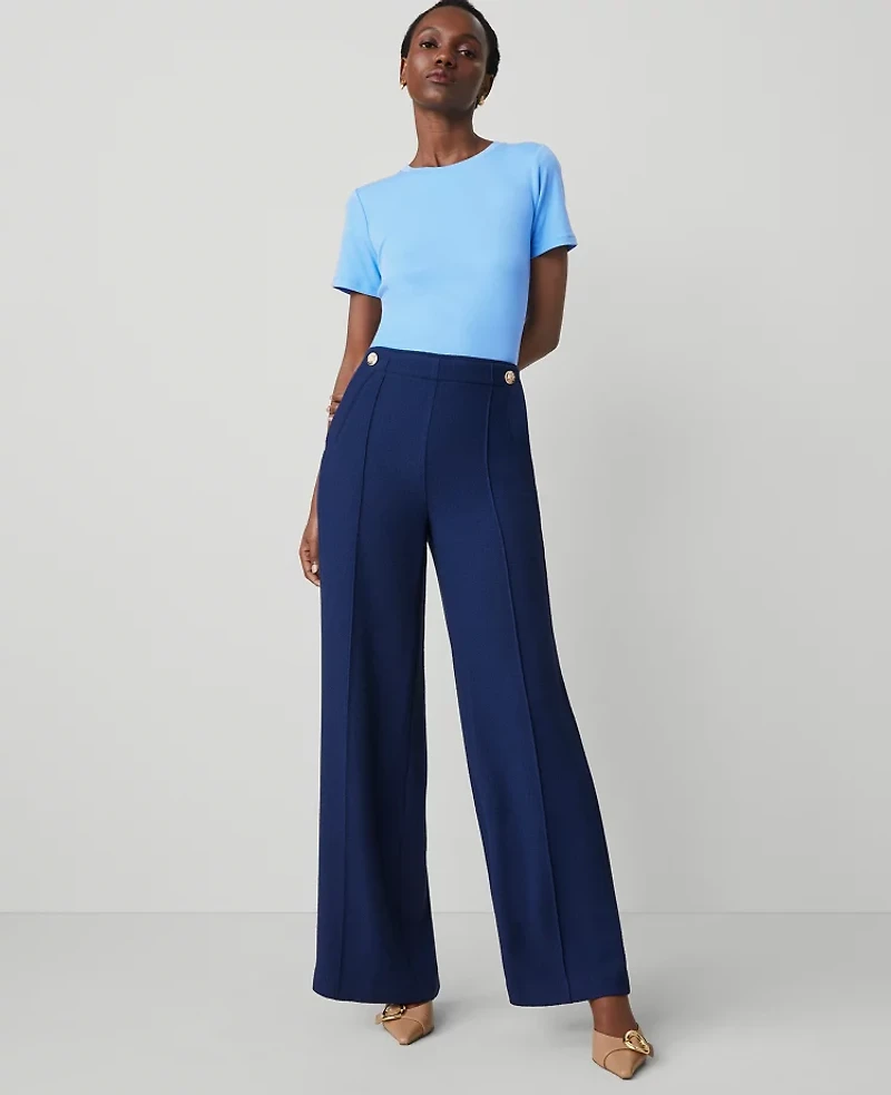 Ann Taylor The Petite Wide-Leg Sailor Pant in Texture Size 2 Royalty Blue Women's
