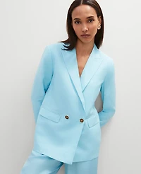 Ann Taylor The Relaxed Double Breasted Blazer Linen Blend Gulf Stream Blue Women's