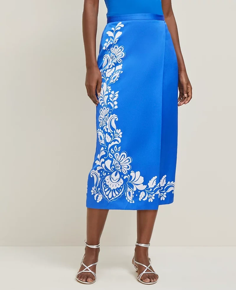 Ann Taylor Satin Midi Wrap Skirt B Power Blue Women's