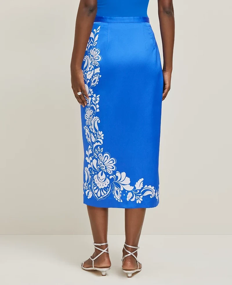 Ann Taylor Satin Midi Wrap Skirt B Power Blue Women's