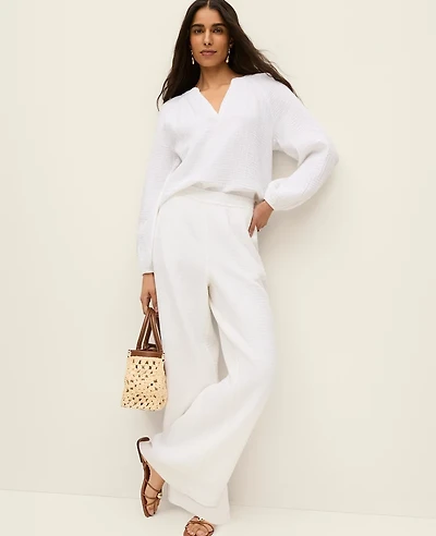 Ann Taylor The Pull-On Wide-Leg Pant Triple Cloth White Women's