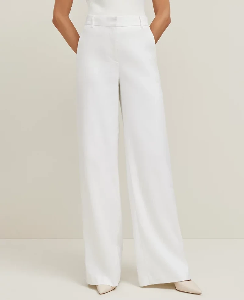 Ann Taylor The Wide-Leg Pant Herringbone Linen Blend White Women's