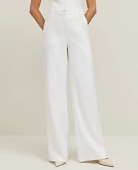 Ann Taylor The Wide-Leg Pant Herringbone Linen Blend White Women's