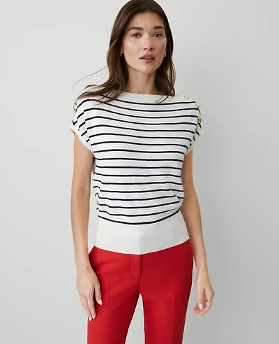 Ann Taylor Petite Striped Boatneck Sweater Size XL Navy/White Combo Women's