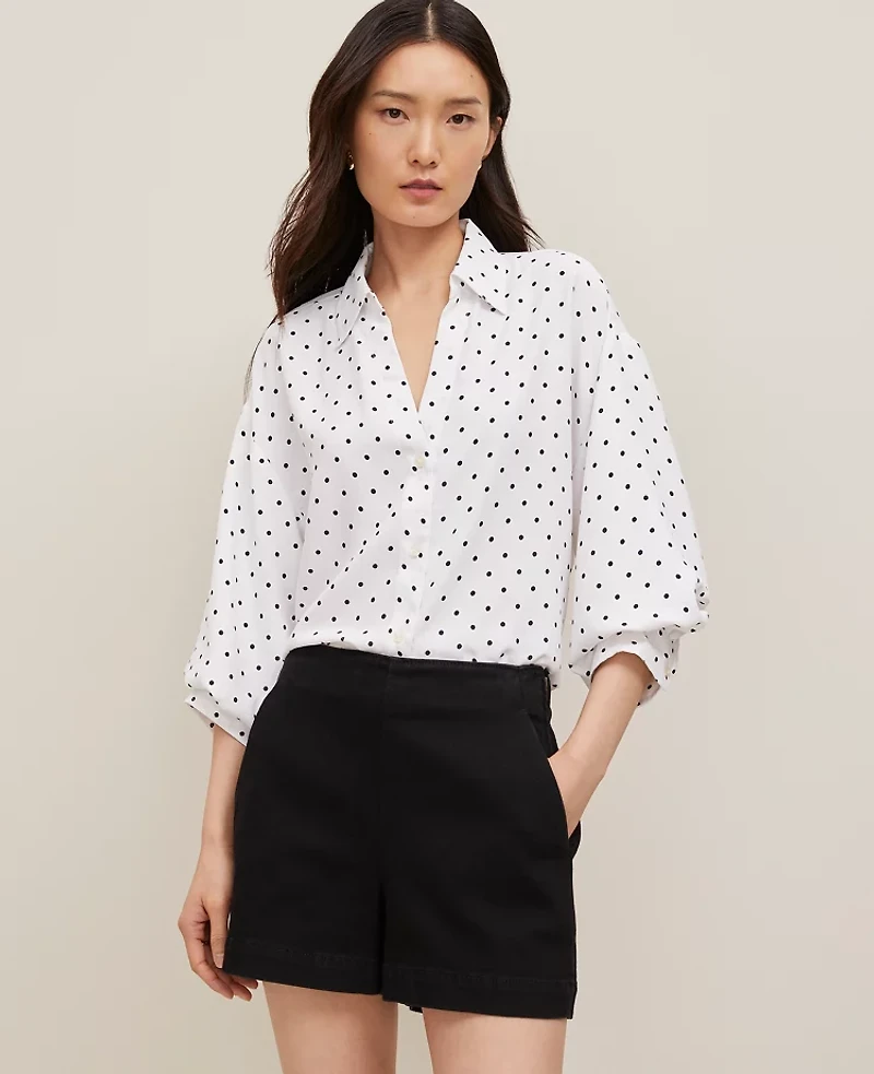 Ann Taylor Dotted Blouson Sleeve Shirt Size XS White Women's