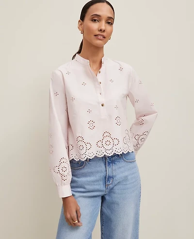 Ann Taylor Scalloped Cutout Blouse Size XL Potpourri Women's