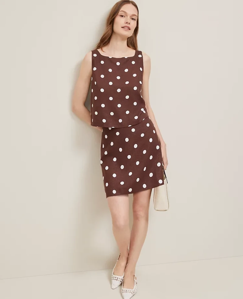 Ann Taylor Dotted Linen Blend Mini Skirt Size 2 Rich Walnut Women's