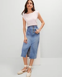 Ann Taylor Weekend Collection Patch Pocket Denim Midi Skirt Bright Mid Indigo Wash Women's