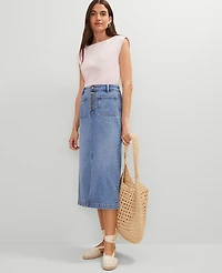 Ann Taylor Weekend Collection Patch Pocket Denim Midi Skirt Bright Mid Indigo Wash Women's