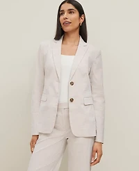 Ann Taylor The Long Notched Two Button Blazer Seersucker Cappuccino Tan Women's
