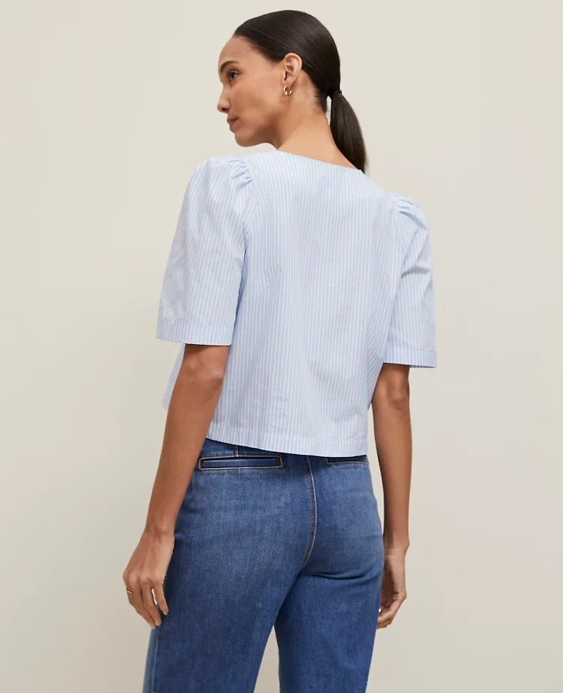 Ann Taylor Striped Triple Tie Blouse Size Large Light Blue Women's